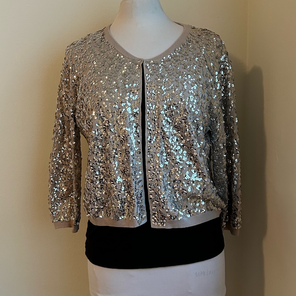 H&M Silver Sequin Cardigan Large Fairy, Party